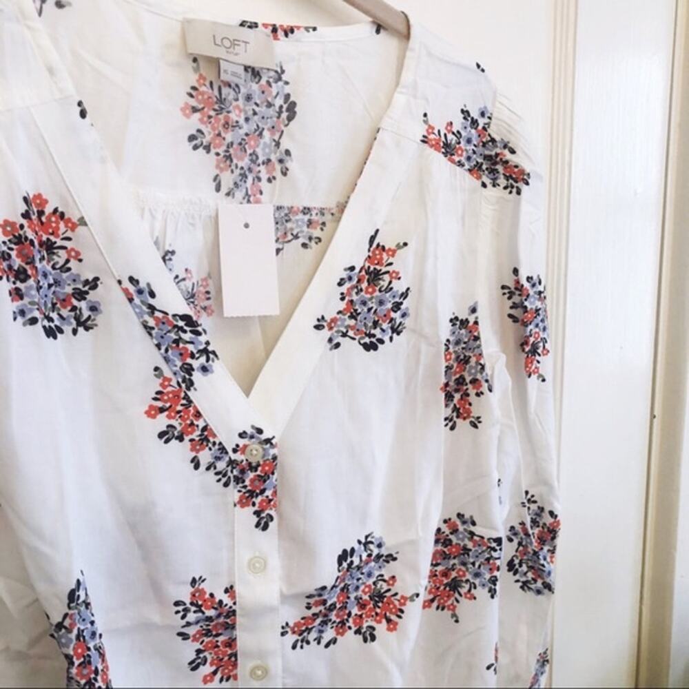 LOFT White Floral Knot Front Shirt - Picture 7 of 9